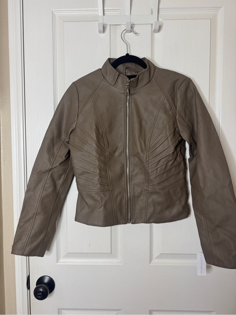 New York & Company Taupe Faux Leather Zip Jacket